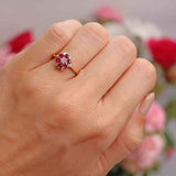 Ellibelle Jewellery Vintage Ruby & Diamond 18ct Gold Daisy Cluster Ring