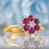 Ellibelle Jewellery Vintage Ruby & Diamond 18ct Gold Daisy Cluster Ring