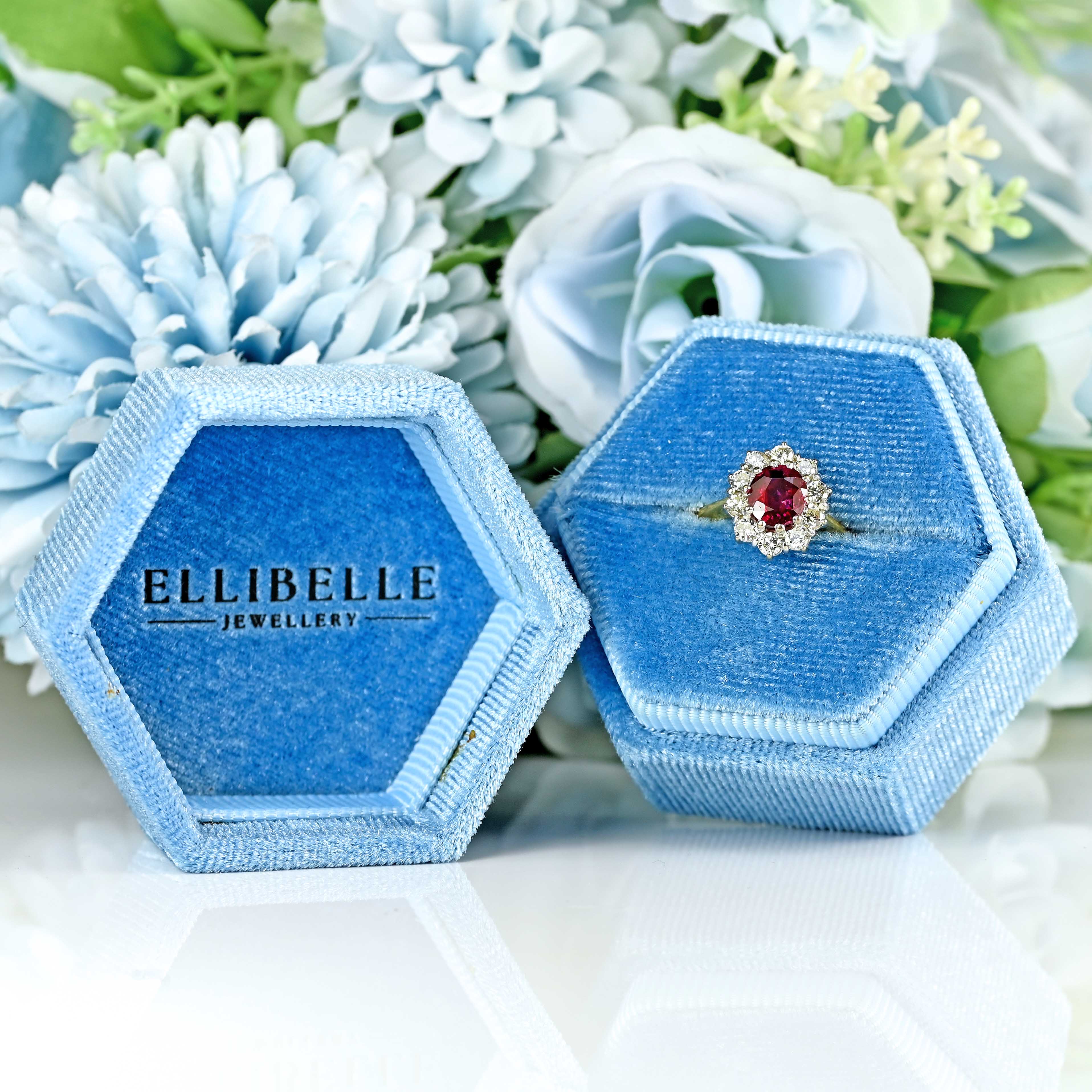 Ellibelle Jewellery Vintage Ruby & Diamond 18ct Gold Oval Cluster Ring (0.90cts)