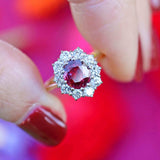 Ellibelle Jewellery Vintage Ruby & Diamond 18ct Gold Oval Cluster Ring (0.90cts)