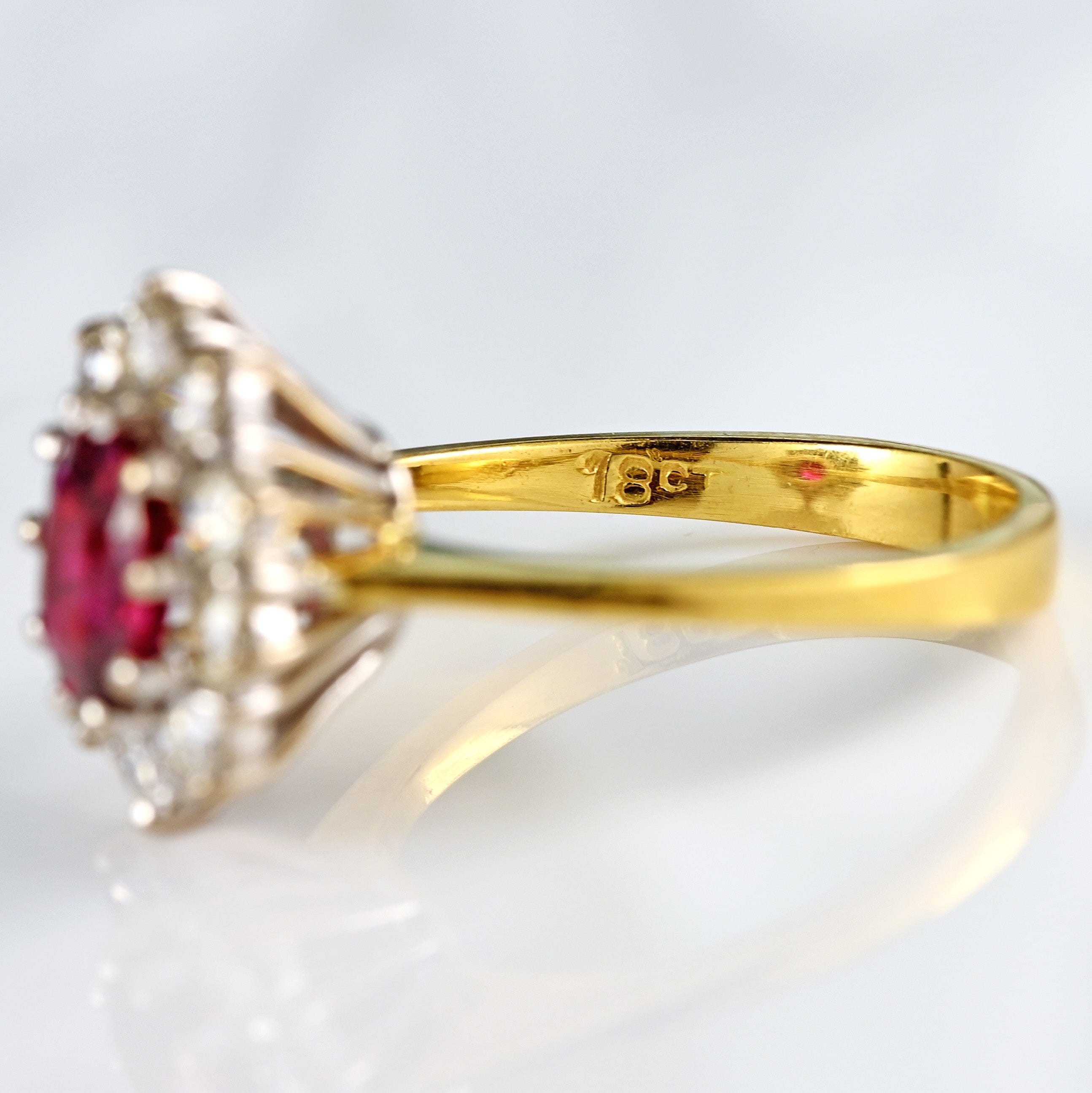 Ellibelle Jewellery Vintage Ruby & Diamond 18ct Gold Oval Cluster Ring (0.90cts)