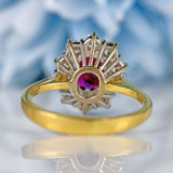 Ellibelle Jewellery Vintage Ruby & Diamond 18ct Gold Oval Cluster Ring (0.90cts)