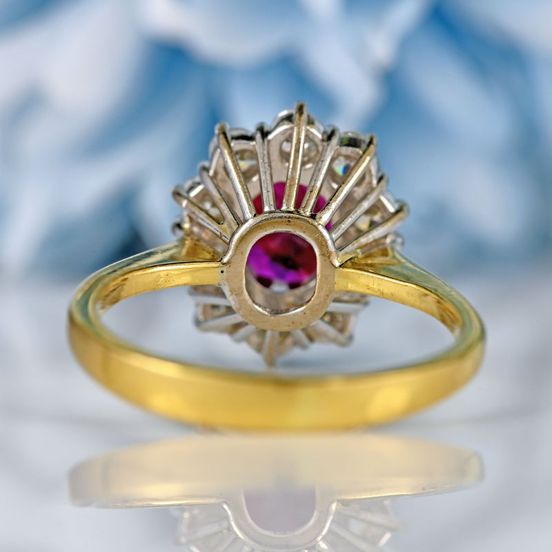 Ellibelle Jewellery Vintage Ruby & Diamond 18ct Gold Oval Cluster Ring (0.90cts)