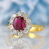 Ellibelle Jewellery Vintage Ruby & Diamond 18ct Gold Oval Cluster Ring (0.90cts)