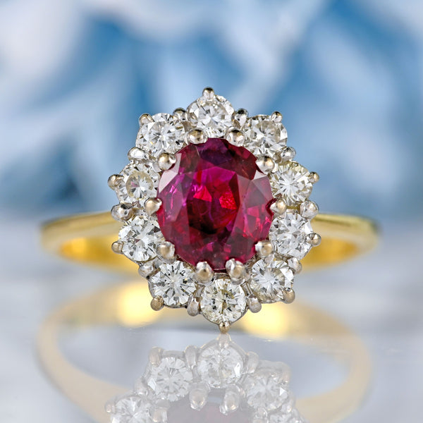 Ellibelle Jewellery Vintage Ruby & Diamond 18ct Gold Oval Cluster Ring (0.90cts)