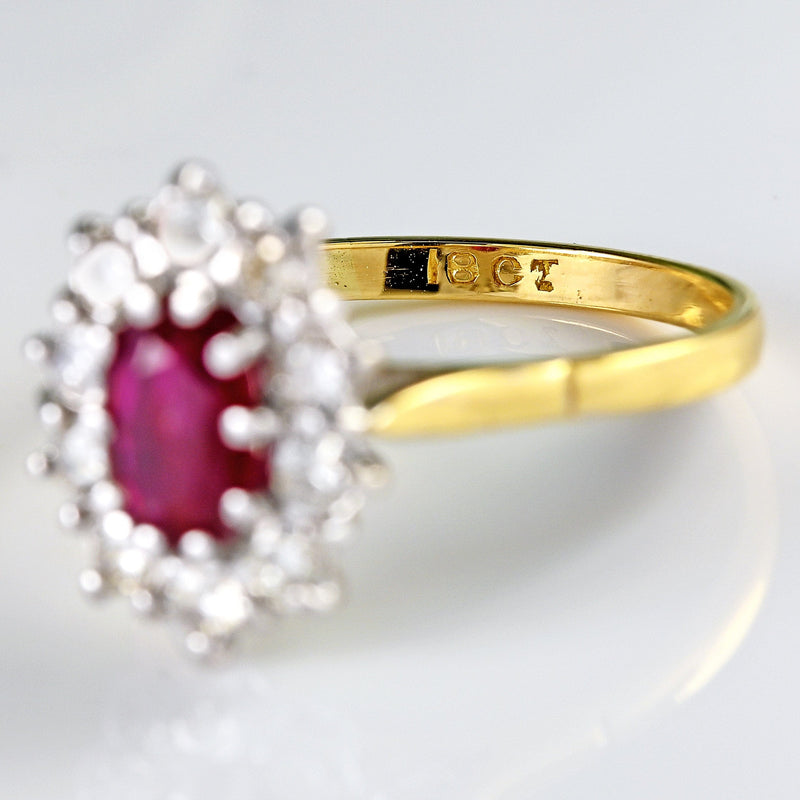 Ellibelle Jewellery Vintage Ruby & Diamond 18ct Gold Oval Cluster Ring (0.95cts)