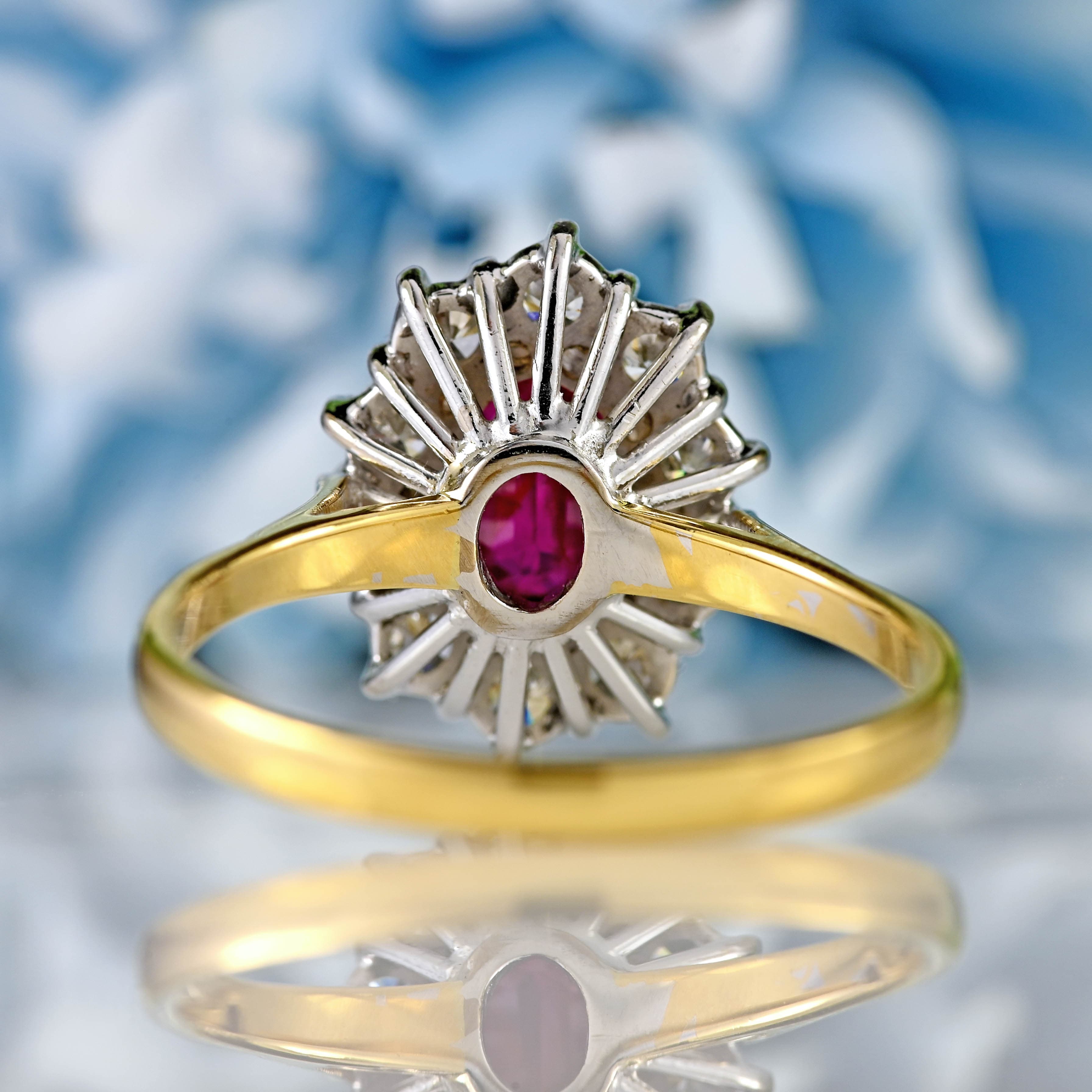 Ellibelle Jewellery Vintage Ruby & Diamond 18ct Gold Oval Cluster Ring (0.95cts)