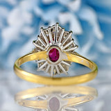 Ellibelle Jewellery Vintage Ruby & Diamond 18ct Gold Oval Cluster Ring (0.95cts)