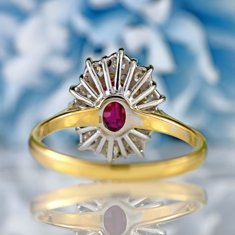 Ellibelle Jewellery Vintage Ruby & Diamond 18ct Gold Oval Cluster Ring (0.95cts)