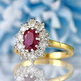 Ellibelle Jewellery Vintage Ruby & Diamond 18ct Gold Oval Cluster Ring (0.95cts)