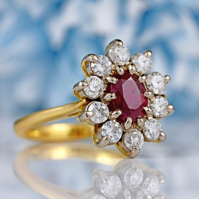 Ellibelle Jewellery Vintage Ruby & Diamond 18ct Gold Oval Cluster Ring (1.00ct)