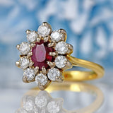 Ellibelle Jewellery Vintage Ruby & Diamond 18ct Gold Oval Cluster Ring (1.00ct)