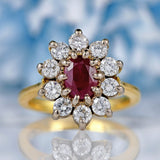 Ellibelle Jewellery Vintage Ruby & Diamond 18ct Gold Oval Cluster Ring (1.00ct)