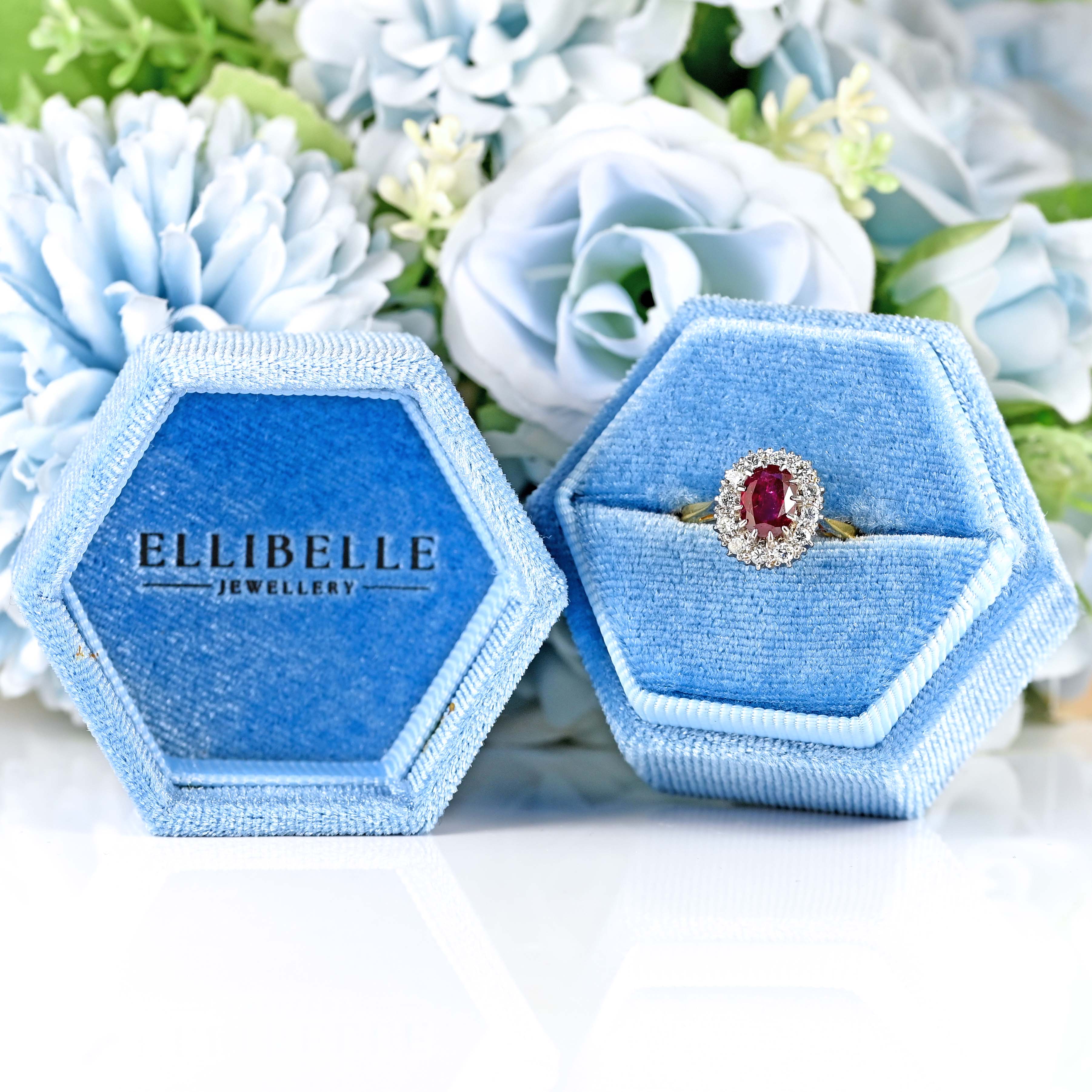 Ellibelle Jewellery Vintage Ruby & Diamond 18ct Gold Oval Cluster Ring (1.10cts)