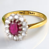 Ellibelle Jewellery Vintage Ruby & Diamond 18ct Gold Oval Cluster Ring (1.10cts)