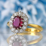 Ellibelle Jewellery Vintage Ruby & Diamond 18ct Gold Oval Cluster Ring (1.10cts)