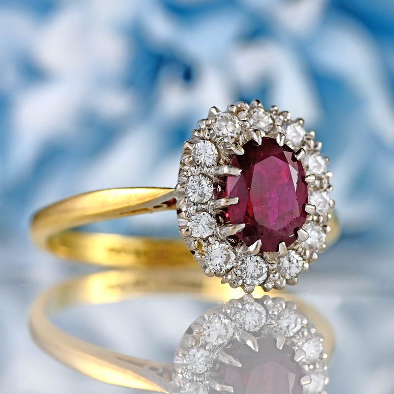 Ellibelle Jewellery Vintage Ruby & Diamond 18ct Gold Oval Cluster Ring (1.10cts)