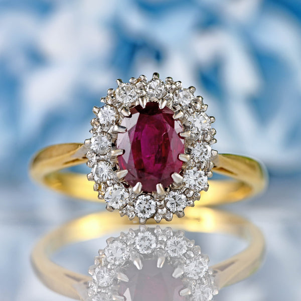 Ellibelle Jewellery Vintage Ruby & Diamond 18ct Gold Oval Cluster Ring (1.10cts)