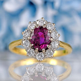 Ellibelle Jewellery Vintage Ruby & Diamond 18ct Gold Platinum Cluster Engagement Ring (1.34ct)