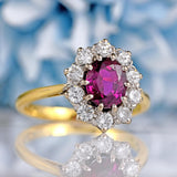 Ellibelle Jewellery Vintage Ruby & Diamond 18ct Gold Platinum Cluster Engagement Ring (1.34ct)