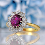 Ellibelle Jewellery Vintage Ruby & Diamond 18ct Gold Platinum Cluster Engagement Ring (1.34ct)