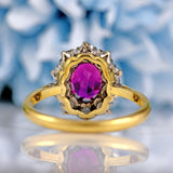 Ellibelle Jewellery Vintage Ruby & Diamond 18ct Gold Platinum Cluster Engagement Ring (1.34ct)