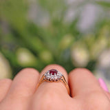 Ellibelle Jewellery Vintage Ruby & Diamond 18ct Gold Platinum Oval Cluster Ring (0.80ct)