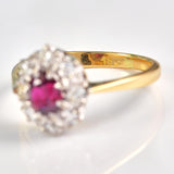 Ellibelle Jewellery Vintage Ruby & Diamond 18ct Gold Platinum Oval Cluster Ring (0.80ct)