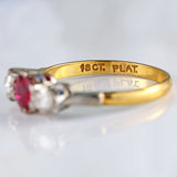 Ellibelle Jewellery Vintage Ruby & Diamond 18ct Gold Platinum Three-Stone Engagement Ring