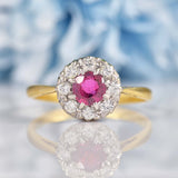 Ellibelle Jewellery Vintage Ruby & Diamond 18ct Gold Round Cluster Ring