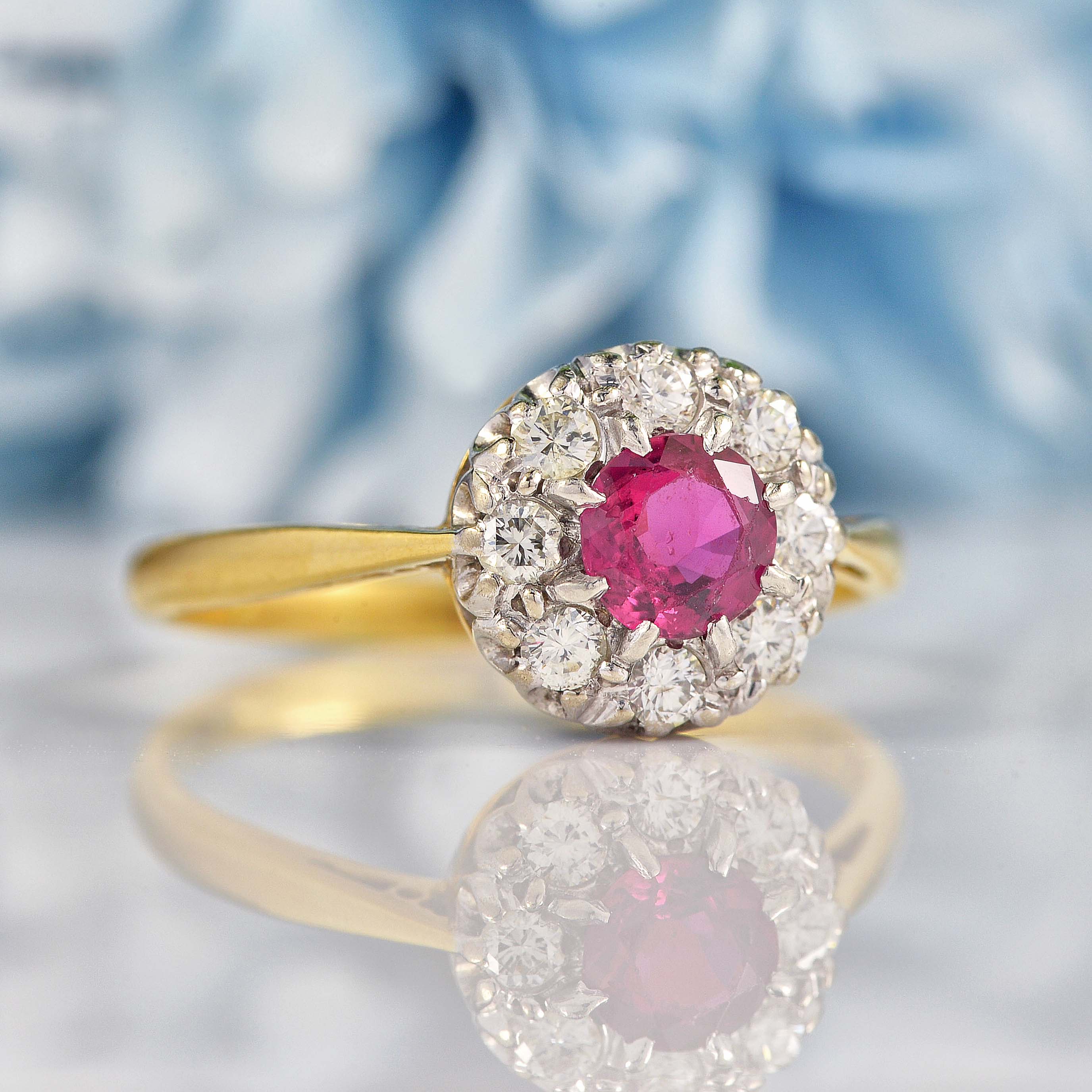 Ellibelle Jewellery Vintage Ruby & Diamond 18ct Gold Round Cluster Ring