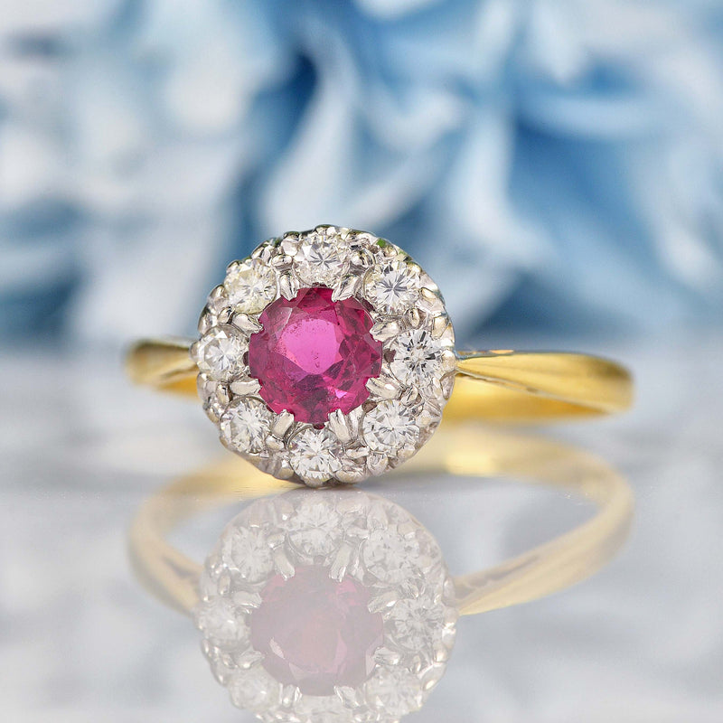 Ellibelle Jewellery Vintage Ruby & Diamond 18ct Gold Round Cluster Ring