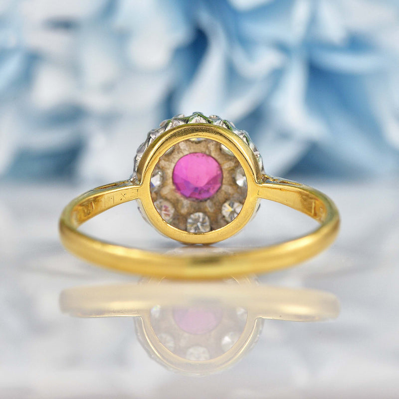 Ellibelle Jewellery Vintage Ruby & Diamond 18ct Gold Round Cluster Ring