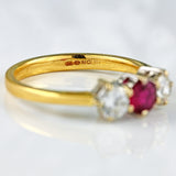 Ellibelle Jewellery Vintage Ruby & Diamond 18ct Gold Three-Stone Trilogy Engagement Ring