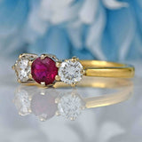 Ellibelle Jewellery Vintage Ruby & Diamond 18ct Gold Three-Stone Trilogy Engagement Ring