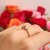 Ellibelle Jewellery Vintage Ruby & Diamond 18ct Gold Three-Stone Trilogy Engagement Ring