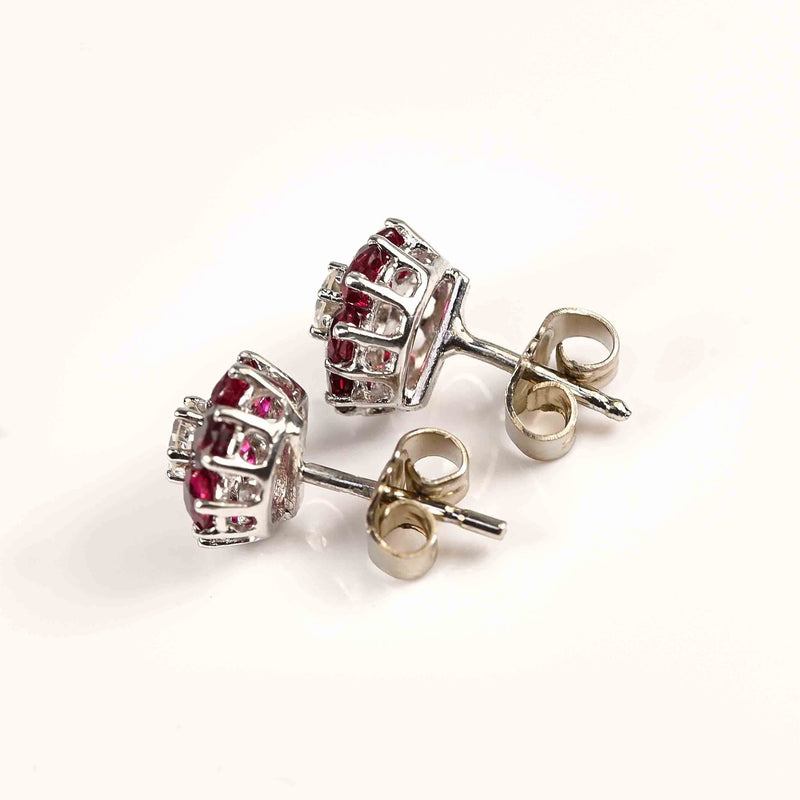 Ellibelle Jewellery Vintage Ruby & Diamond 18ct White Gold Cluster Stud Earrings