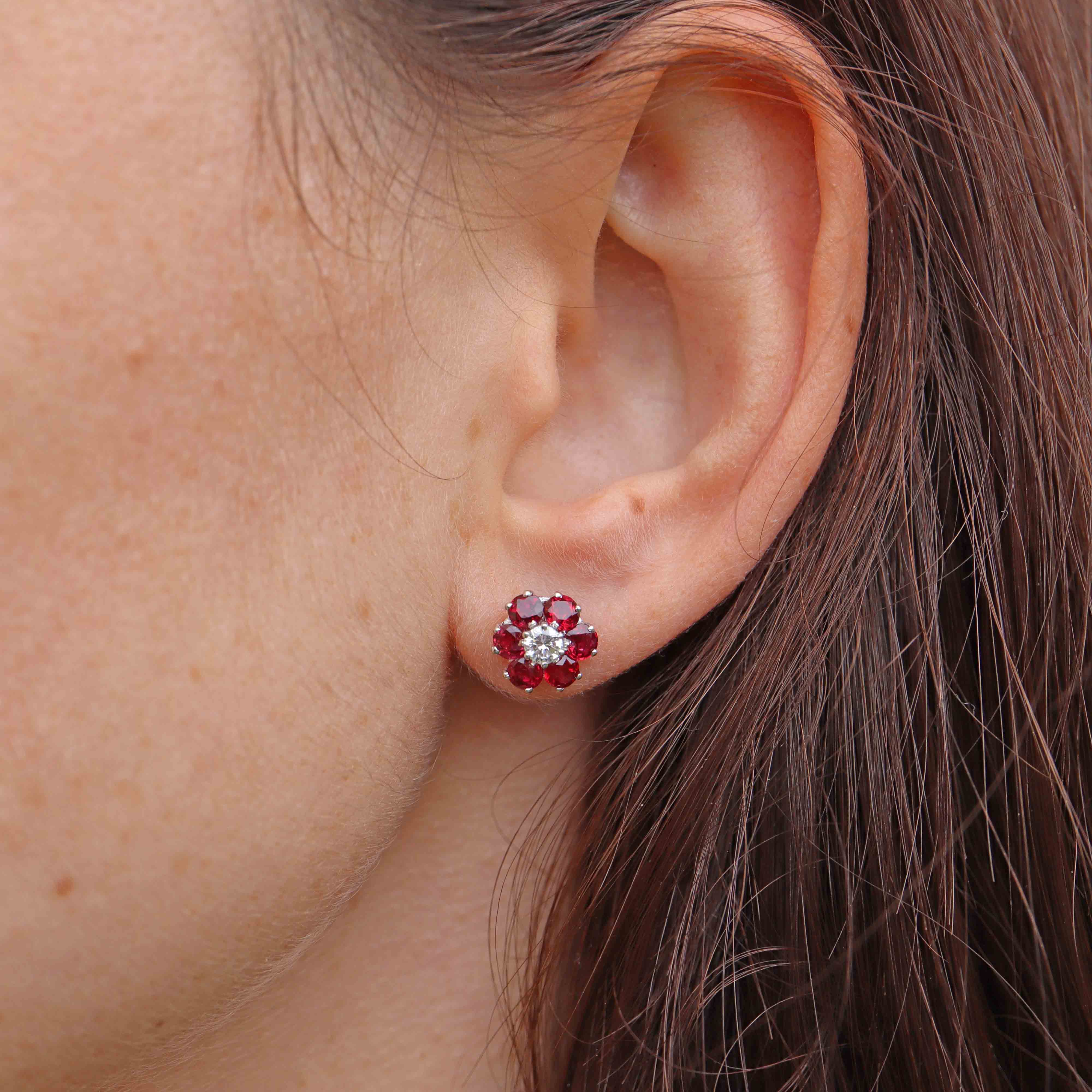 Ellibelle Jewellery Vintage Ruby & Diamond 18ct White Gold Cluster Stud Earrings