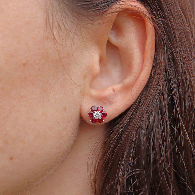 Ellibelle Jewellery Vintage Ruby & Diamond 18ct White Gold Cluster Stud Earrings