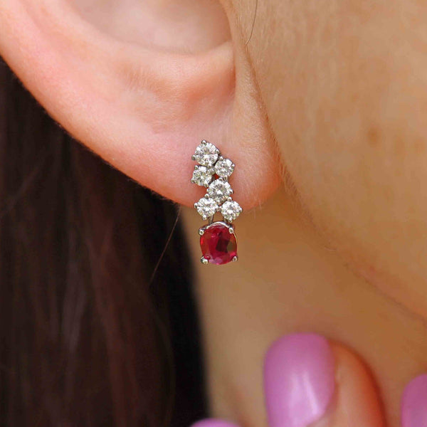 Ellibelle Jewellery Vintage Ruby & Diamond 18ct White Gold Drop Earrings