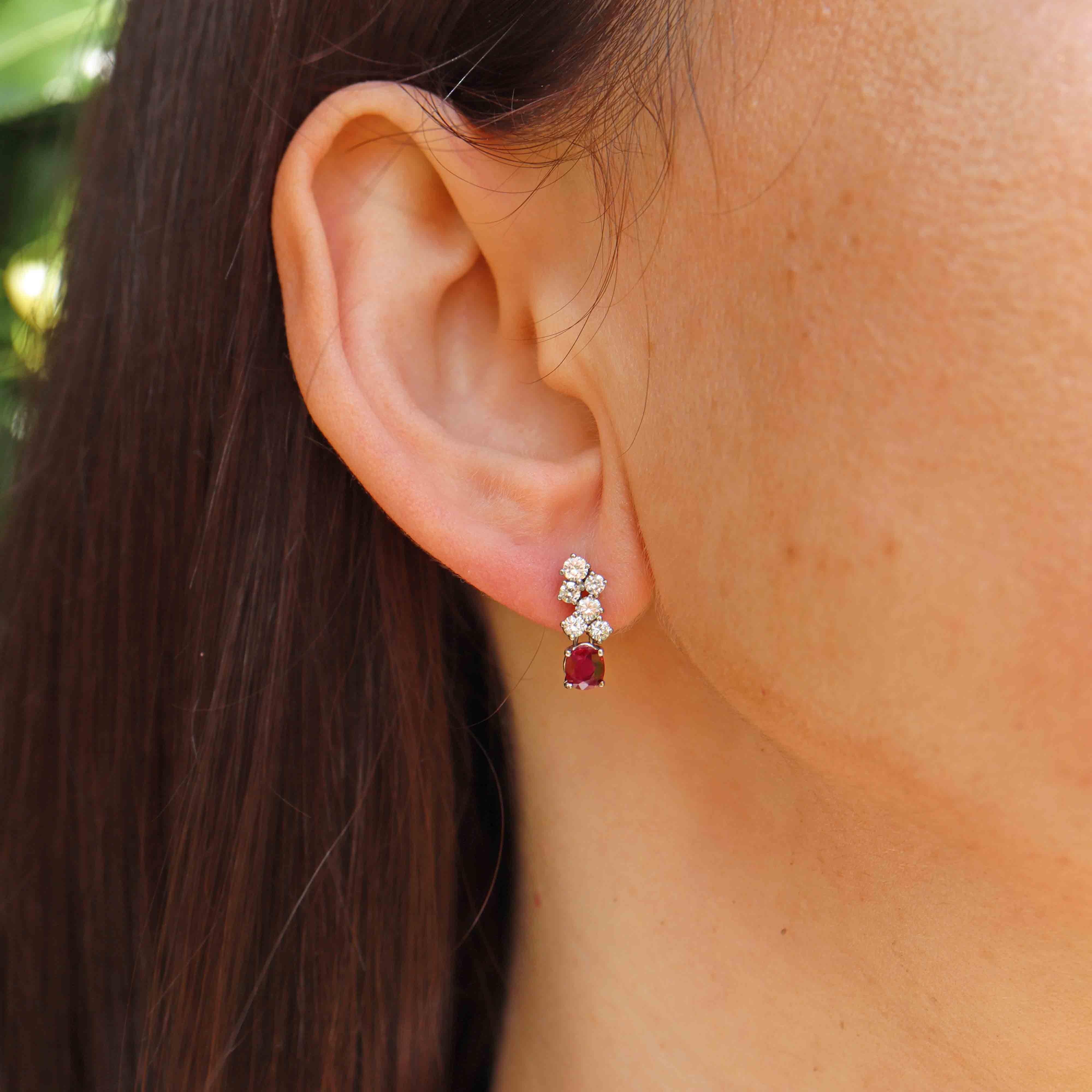 Ellibelle Jewellery Vintage Ruby & Diamond 18ct White Gold Drop Earrings