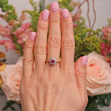 Ellibelle Jewellery Vintage Ruby & Marquise-Diamond 18ct Gold Flower Cluster Ring