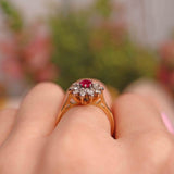 Ellibelle Jewellery Vintage Ruby & Marquise-Diamond 18ct Gold Flower Cluster Ring