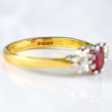 Ellibelle Jewellery Vintage Ruby & Old-Cut Diamond 18ct Gold Three-Stone Engagement Ring