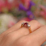 Ellibelle Jewellery Vintage Ruby & Old-Cut Diamond 18ct Gold Three-Stone Engagement Ring