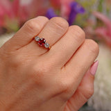 Ellibelle Jewellery Vintage Ruby & Old-Cut Diamond 18ct Gold Three-Stone Engagement Ring