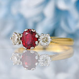 Ellibelle Jewellery Vintage Ruby & Old-Cut Diamond 18ct Gold Three-Stone Engagement Ring