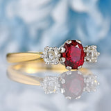 Ellibelle Jewellery Vintage Ruby & Old-Cut Diamond 18ct Gold Three-Stone Engagement Ring