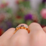 Ellibelle Jewellery Vintage Ruby & Pear-Cut Diamond 18ct Gold Three-Stone Engagement Ring