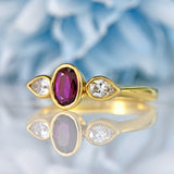 Ellibelle Jewellery Vintage Ruby & Pear-Cut Diamond 18ct Gold Three-Stone Engagement Ring